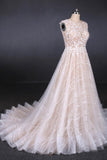 Sparkly Lace Appliqued Wedding Dress V-back Long Bridal Dresses PW97