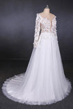 A-line V-neck Long Sleeve Wedding Dress With Lace Appliqued PW96