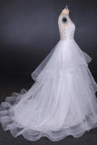 Princess V Neck Tulle Backless Wedding Dresses With Layered PW94