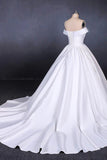 Off Shoulder Satin Simple Wedding Dresses Elegant Long Bridal Dress PW116