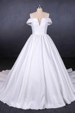 Off Shoulder Satin Simple Wedding Dresses Elegant Long Bridal Dress PW116