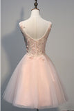 pearl pink v neck homecoming dresses with appliques open back