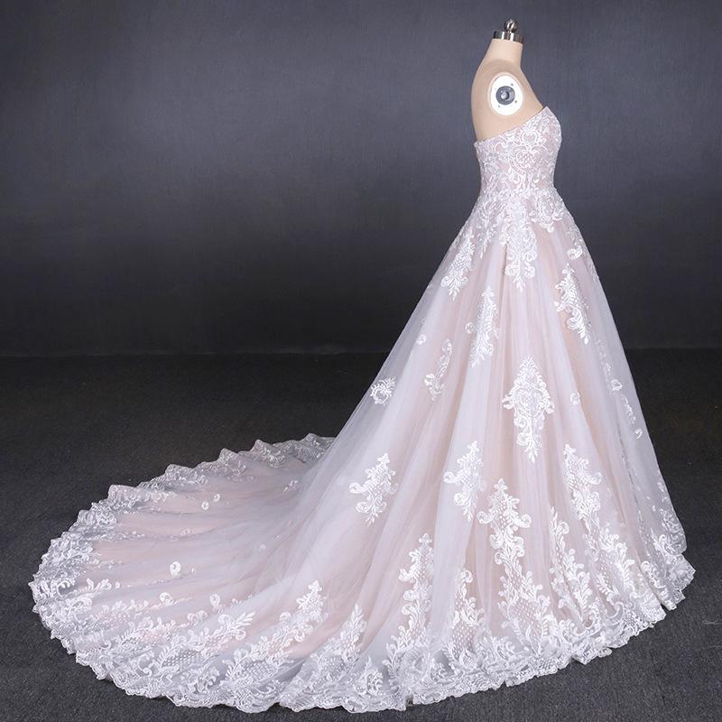 Strapless Ball Gown Lace Wedding Dresses With Appliques PW91