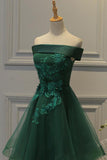 off shoulder dark green short party dress tulle homecoming dress