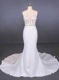 See-Through Neckline Lace Appliques Mermaid Wedding Dresses PW93