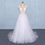 Tulle Beach Wedding Dresses with Appliques, V-neck Backless Bridal Dress PW115