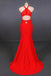 Halter Red Prom Dresses Mermaid Long Evening Dress With Cut Out Back MP191