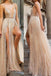 Flowy Glitter Sparkle Prom Dresses Backless Evening Dress With Split MP205