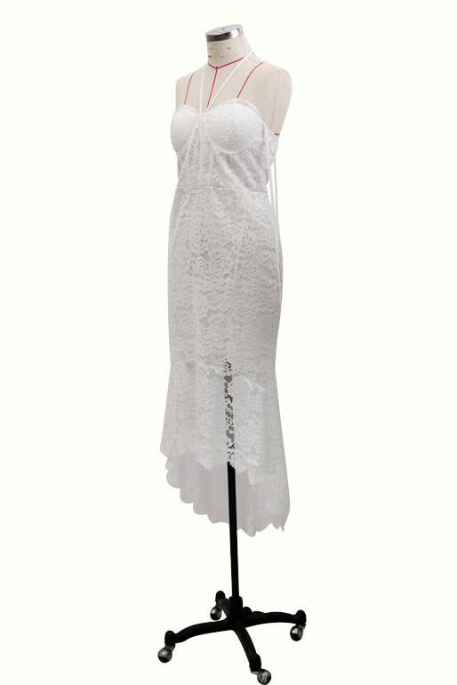 Simple Spaghetti-straps Lace Sheath Prom Dress, Lace Wedding Dress PW122