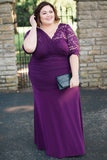 Half Sleeves Chiffon Ruched Grape Plus Size Mother Of The Bride with Lace WM103