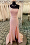 One Shoulder Backless Pink Long Prom Dresses With Slit, Sequined Evening Gown GP405