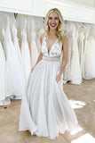 Elegant Ivory A-line V-Neck Tulle Wedding Dress with Lace PW369