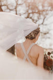 elegant ivory a line v neck tulle wedding dress with lace