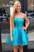 sparkly blue short homecoming dresses criss cross back sequins party dress