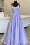 Lilac Tulle Long A line Prom Gown Handmade Flower Evening Dress MG166