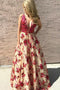 Deep V-Neck Long Backless Prom Dress With Beading Embroidery Floral GP41