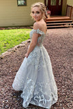 long lace prom dress off shoulder beaded applique graduation gown