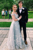 long lace prom dress off shoulder beaded applique graduation gown