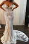 Spaghetti Straps Mermaid Sleeveless Lace Wedding Dresses With Appliques PW346