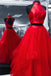 tulle red long prom dress two piece hollow out back pageant dress