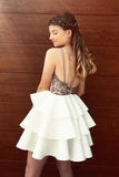Short Spaghetti Prom Dresses Backless Homecoming Dress With Layered GM48