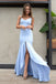 Light blue mermaid backless prom dresses, simple bridesmaid dress mg146