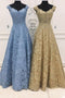 A-Line Off-the-Shoulder Lace Prom Dresses Gold Party Dress MP241