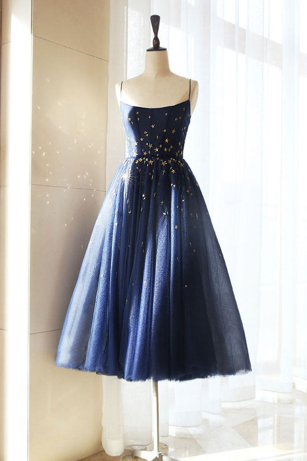 classic spaghetti straps party dress sparkly a line starry night short prom dress