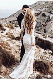 Modest Long Sleeve Mermaid Lace Wedding Dresses Rustic Wedding Gowns PW106