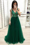 A-line V-neck Dark Green Long Prom Dress Beading Formal Dress GP53