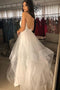 Sparkle Tulle Backless Wedding Dress, A-line V-neck Glitter Bridal Gown PW307