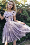 short sleeves lace bodice tulle short homecoming dress