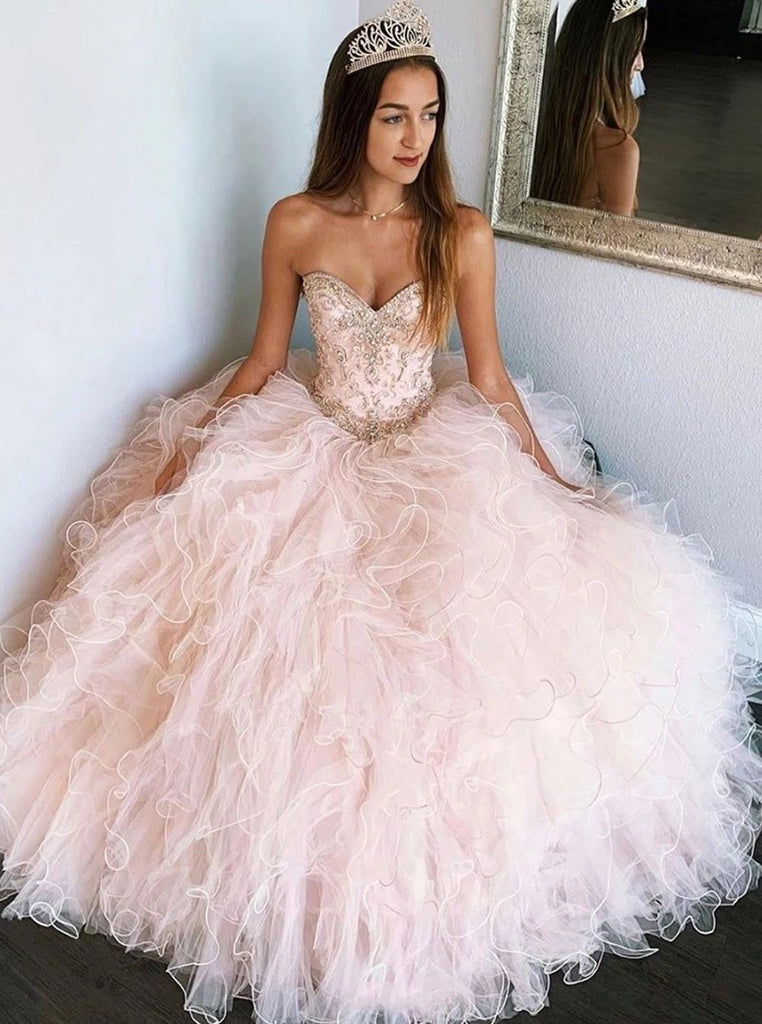 Sweetheart Ball Gown Beads Sweet 16 Dress Long Prom Dresses MP112