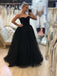 A-line Beading Sweetheart Tulle Black Long Prom Formal Dresses MP107