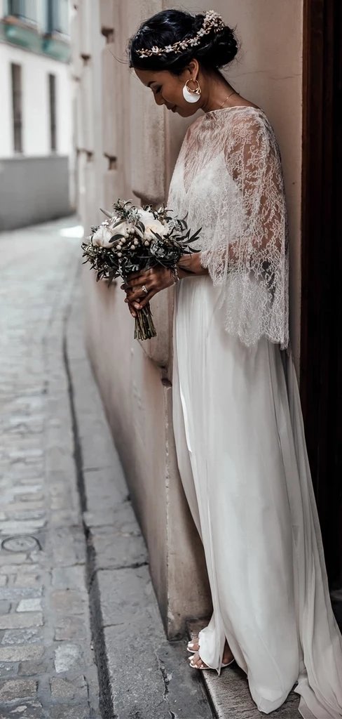 Two Piece Lace Chiffon Convertible Beach Wedding Dresses With Split PW84