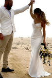 Ivory Spaghetti Straps Simple Wedding Dresses, Long Sheath Bridal Gown PW522