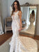Square Illusion Back Court Train Mermaid Lace Wedding Dress PW26