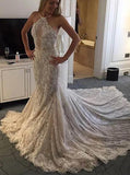 Halter Mermaid Lace Sleeveless Wedding Dress with Appliques PW25