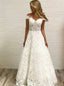 Off Shoulder Sleeveless Lace Wedding Dresses, A-line Lace Bridal Gown PW33