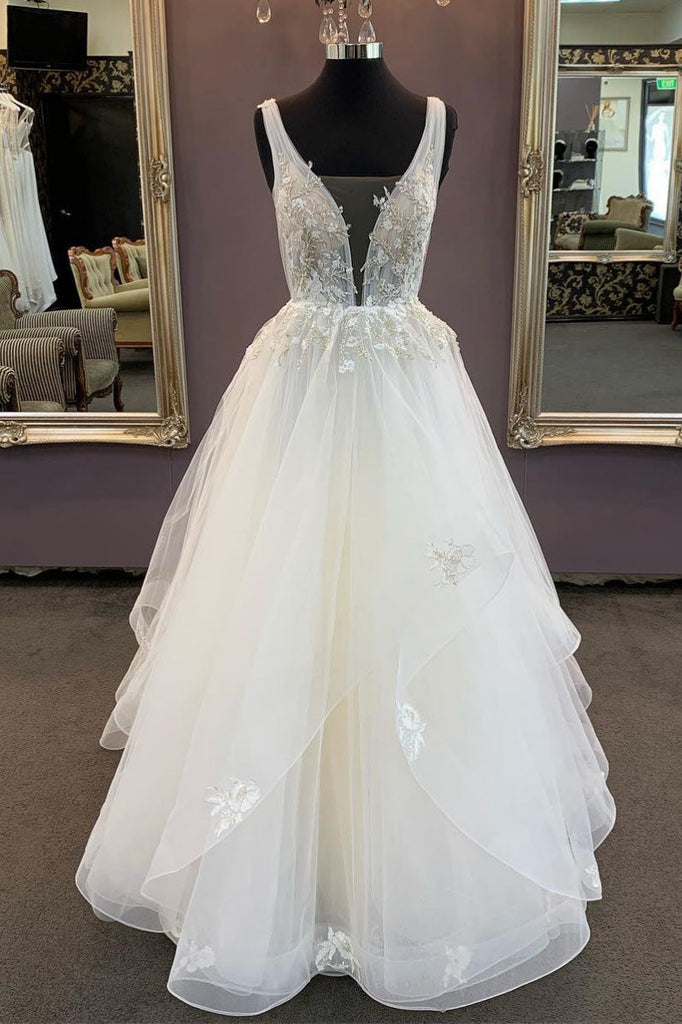 a line tulle long wedding dresses with beading appliques princess bridal gown