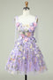 Lavender Tulle Bow Tie A-line 3D Flowers Homecoming Dresses GM639