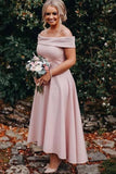 Off Shoulder Ankle Length High Low Pink Bridesmaid Dresses PB42