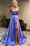 Satin Backless Long Prom Dress, Long Formal Evening Dress With Split MG01