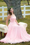 A-line Scoop Pink Long Prom Dresses, Chiffon Pink Evening Dress MG28