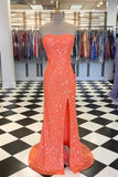 New Sequin Strapless Long Prom Dresses, Mermaid Split Party Dresses GP222