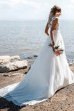 chiffon beach wedding dress with slit see through lace applique wedding dress