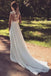 chiffon beach wedding dress with slit see through lace applique wedding dress
