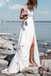 chiffon beach wedding dress with slit see through lace applique wedding dress