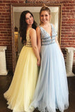 Long Lace Tulle Prom Dresses, A-line Graduation Dresses With Beading MG24