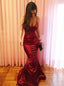 Sleek Mermaid Red Long Prom Dresses, Spaghetti Straps Evening Party Dresses MP96